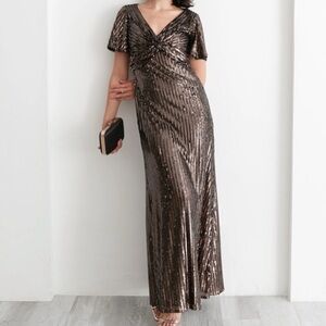 Alex Evenings Sequin Dress Long Sequin Dress with Twist Detail &
Flutter Sleeves